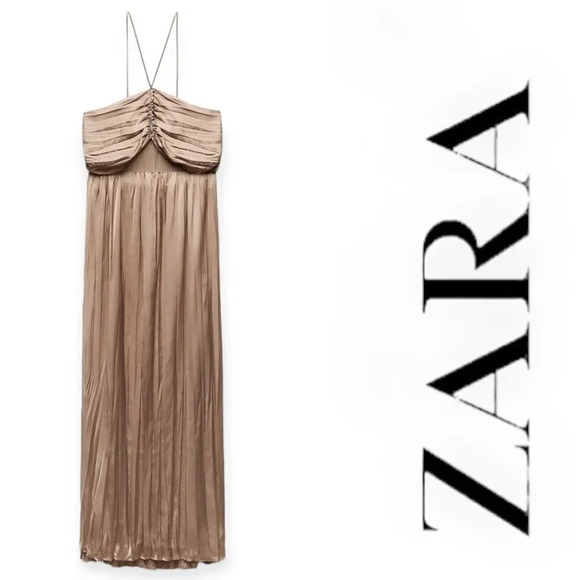 ZARA | Stone | SATIN EFFECT WRINKLED DRESS ZW LIMITED EDITION - Picture 1 of 3